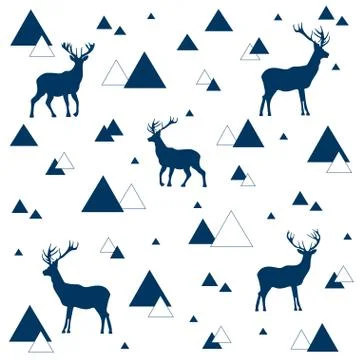 Wallpaper with a pattern of deer and trees Stock Illustration