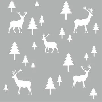 Wallpaper with a pattern of deer and trees Stockillustratie