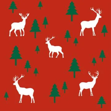 Wallpaper with a pattern of deer and trees Stock Illustration
