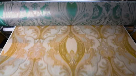 Wallpaper printing, wallpaper manufacturing process, wallpaper manufacturing 動画素材 105017122