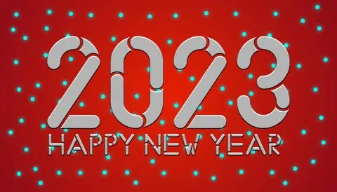 Wallpaper with a red background written on it 2023 Happy New Year in grey c.. Stockillustratie