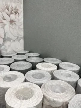 Wallpaper rolls in a hardware store Stock Photos