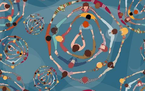 Wallpaper seamless pattern diverse people in a circle  holding hands. Equality Stock Illustration