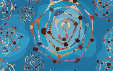 Wallpaper seamless pattern diverse people in a circle  holding hands. Equality Stock Illustration