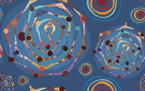 Wallpaper seamless pattern diverse people in a circle  holding hands. Equality Stock Illustration