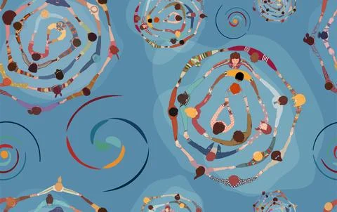 Wallpaper seamless pattern diverse people in a circle  holding hands. Diversity Stock Illustration
