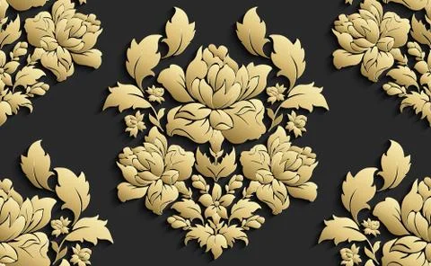 Wallpaper in the style of Baroque . Vector damask seamless floral pattern . Rose Stock Illustration