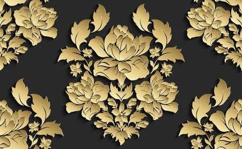 Wallpaper in the style of Baroque . Vector damask seamless floral pattern . Rose Stock Illustration