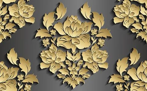 Wallpaper in the style of Baroque . Vector damask seamless floral pattern . Rose Illustrazione stock