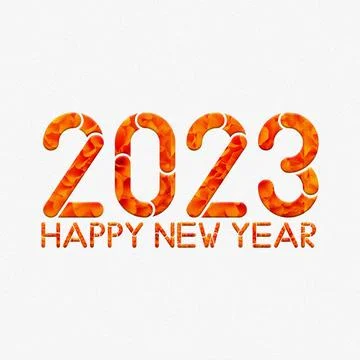 Wallpaper with a white background written on it 2023 Happy New Year in oran.. Stock-Illustration