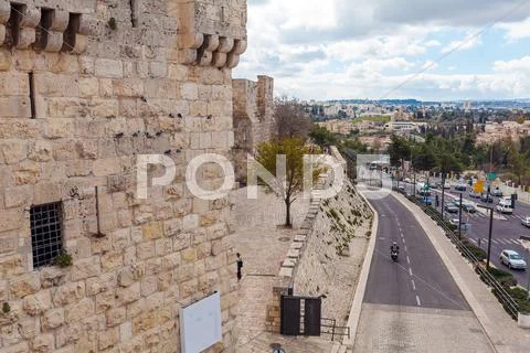 Walls of Ancient City, Jerusalem, Israel Stock Photos
