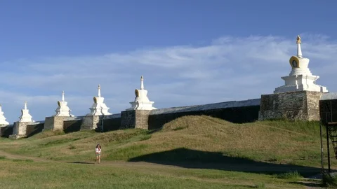 The walls of the ancient Mongolian monastery Erdene Zuu. Stock Footage 91641796