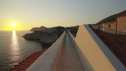 The Walls of Dubrovnik in the evening Stockbeeldmateriaal 219922315