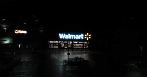 Walmart drone shot at night time Stock Footage 228818462