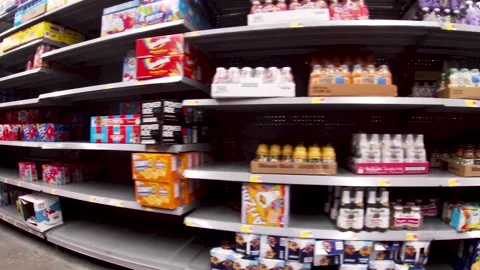 Walmart grocery retail store interior pan kids juice aisle Stock Footage 181381559