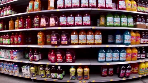 Walmart grocery retail store interior pan juice aisle Stock Footage 181381581