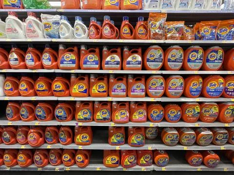 Walmart grocery store interior Tide laundry detergent Stock Photos