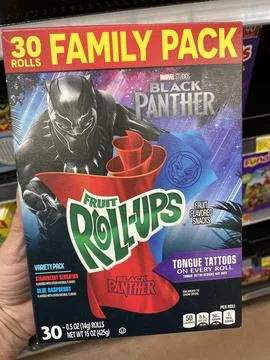 Walmart interior Fruit roll ups Black Panther Stock Photos