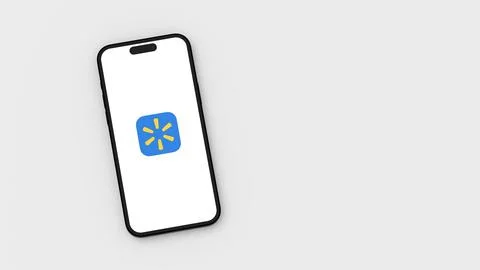 Walmart Logo on Mobile Phone Screen on Flat Light Gray Background with Copy S Illustrazione stock