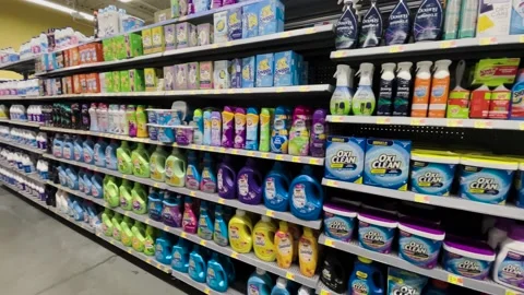 Walmart retail grocery store interior cleaning and laundry aisle Stock Footage 205007969