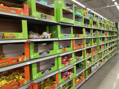 Walmart retail store 2025 Easter candy display wall Stock Photos