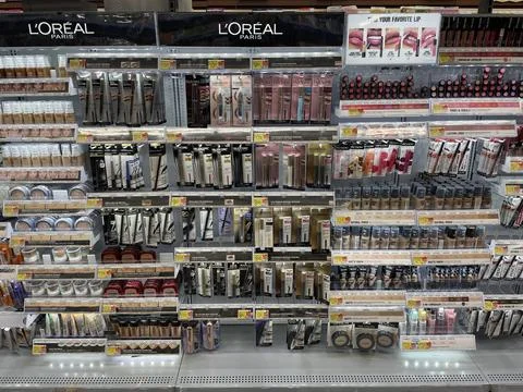 Walmart retail store interior Loreal paris section Stock Photos