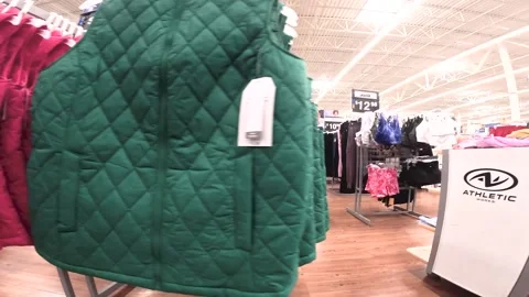 Walmart retail store interior woman's clothes displays and people Stock Footage 258261476