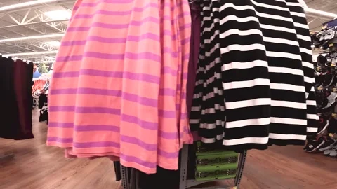 Walmart retail store interior woman's clothes and shoes Stock Footage 258261493