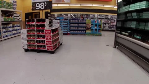 Walmart retail superstore interior dairy area and people wearing face masks a Stock Footage 158331990