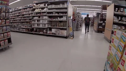 Walmart retail superstore interior display shippers sitting directly on the f Stock Footage 158322517
