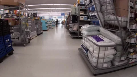 Walmart retail superstore interior main walkway and displays Stock Footage 158323869