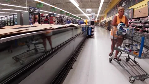 Walmart retail superstore interior packaged  meat area Stock Footage 158408724