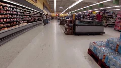 Walmart retail superstore interior pallets of water. Stock Footage 158332297