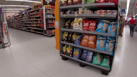 Walmart retail superstore interior pan around to drink products and beer disp Stock Footage 158331796