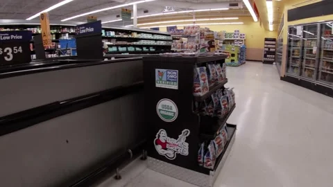 Walmart retail superstore interior pan dairy area and people Stock Footage 158332094