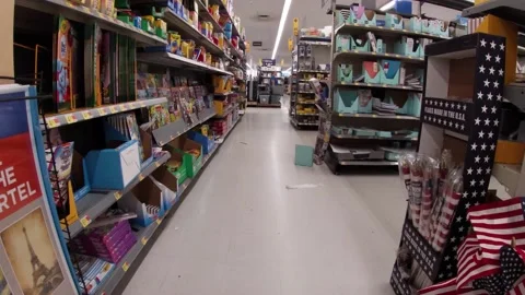 Walmart retail superstore interior trash on the floor crafts area Stock Footage 158323892