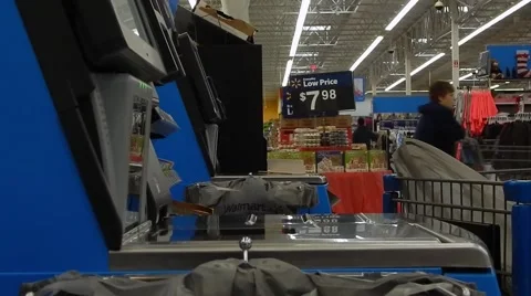 Walmart self check out line Vídeos de archivo 45232066
