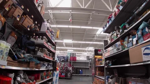 Walmart super center interior camping aisle Stock Footage 157659409