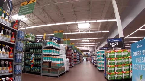 Walmart super center interior full displays of toilet paper Stock-Footage 157615134