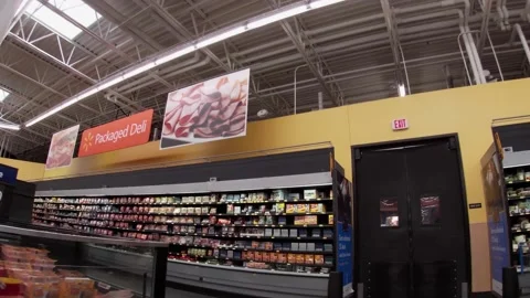 Walmart super center interior packaged deli section full Stock Footage 157659733