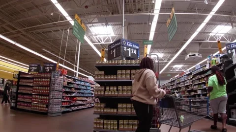 Walmart super center interior People wearing face masks Stock Footage 157615054