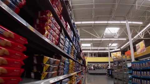 Walmart super center interior Worker wearing face mask customer shopping Stock Footage 157659739