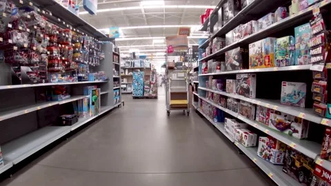 Walmart Supercenter retail store interior toy section workers cart Vídeos de archivo 165076766