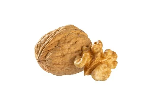 Walnut and  walnuts kernel on white,  with clipping path. Stock Photos