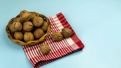 Walnut on blue Stock Photos