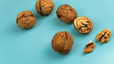 Walnut on blue Foto stock