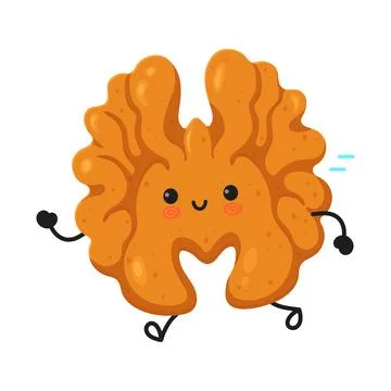 Walnut brain character running smiling happy healthy food Stock Illustration