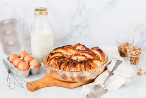 Walnut Bread and Butter Pudding Stock Photos