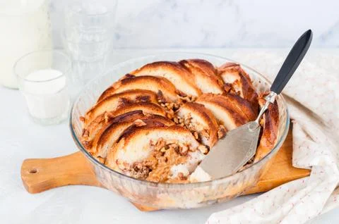 Walnut Bread and Butter Pudding Stock Photos