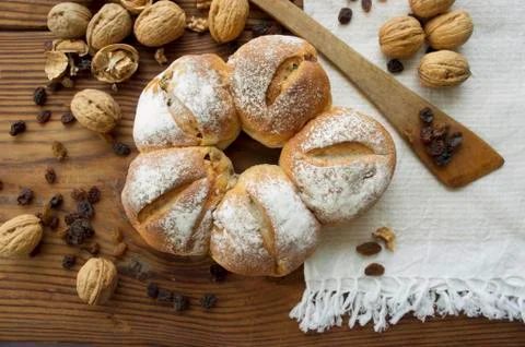 Walnut bread with raisins Stock Photos